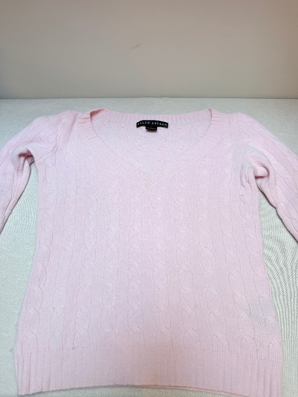 Ralph Lauren Black Label Soft Pink Cashmere Cable Knit Sweater Size Large